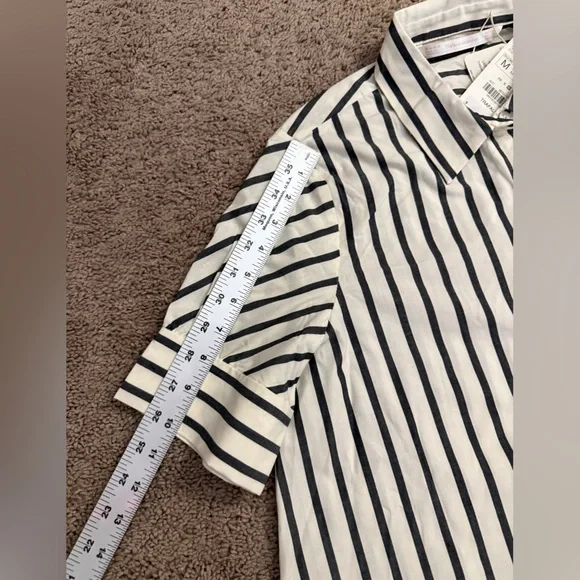 Zara Button Shirt Women size Medium Black Stripe Collar Short Sleeve Top - Picture 4 of 8